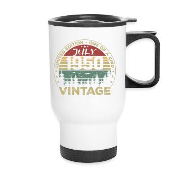 Vintage 1950er Juli 1950er Geburtstagsgeschenk - Thermobecher mit Tragegriff - Weiß - Vorne
