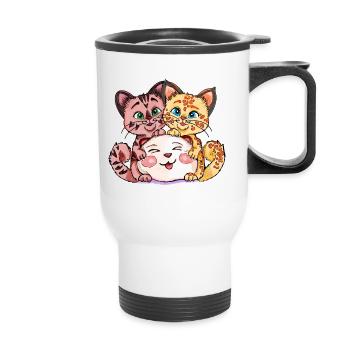 Two kittens with stuffed animal - Thermal mug with handle - white - Front