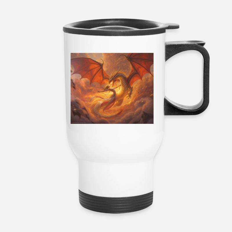 Fire Dragon with Phoenix on the Clouds - Thermal mug with handle - white