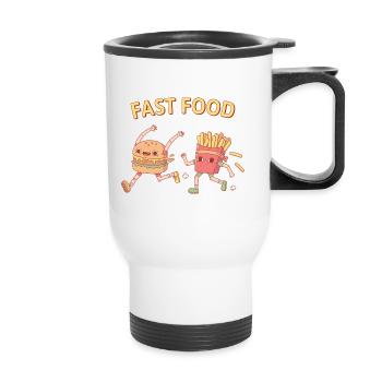 Funny Fast Food Running Burger and Fries - Thermal mug with handle - white - Front