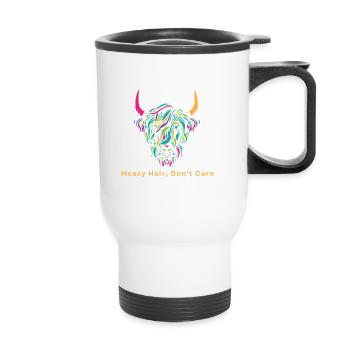Highland Cow Messy Hair Don't Care Cow Farm - Thermobecher mit Tragegriff - Weiß - Vorne