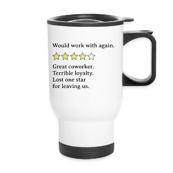 Mixed Coworker Feedback for leaving colleague - Thermal mug with handle - white - Front