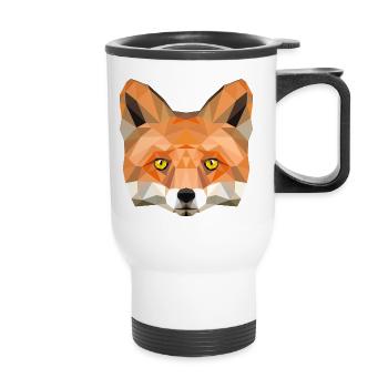 Fuchs Kopf Poly Füchsin fox Illustration low poly - Thermobecher mit Tragegriff - Weiß - Vorne