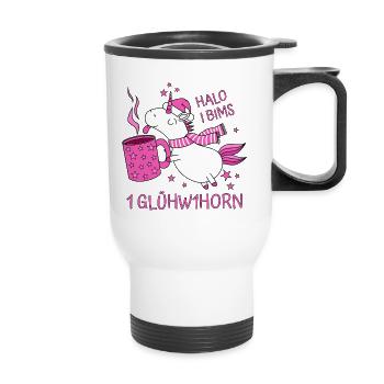 Einhorn Glühweinhorn Halo I Bims 1 Glühw1horn pink - Thermobecher mit Tragegriff - Weiß - Vorne