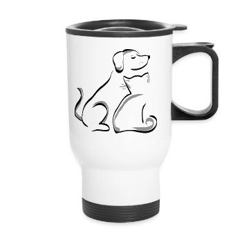 Katze und Hund Beste Freunde - Thermobecher mit Tragegriff - Weiß - Vorne