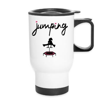 jumping trampoline girl jump jump gift - Thermal mug with handle - white - Front