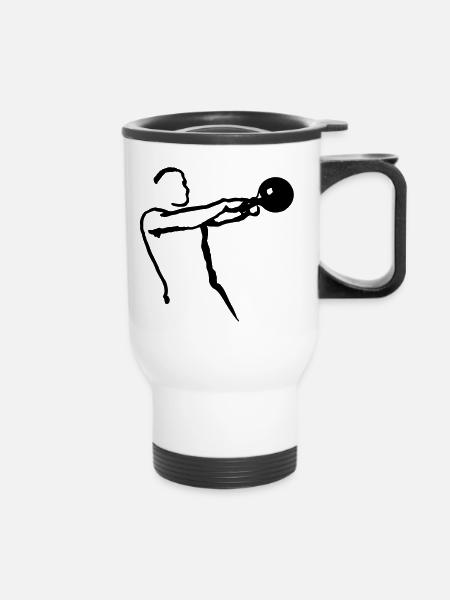 Kettlebell Swing groß - Thermobecher mit Tragegriff - Weiß