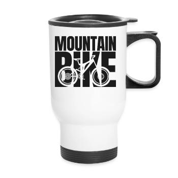 Mountain bike cyclist downhill - Thermal mug with handle - white - Front