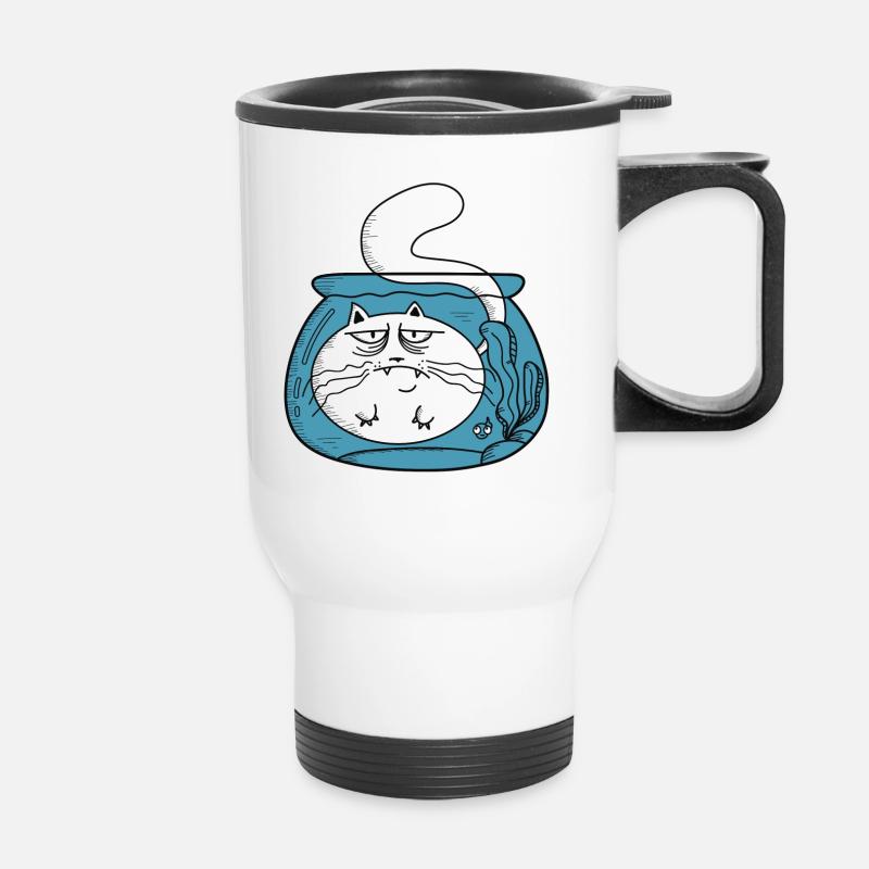 Cat in a goldfish jar - Thermal mug with handle - white