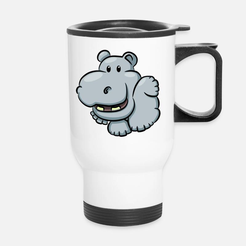 Hippopotame mignon dessin animé - Tasse isotherme avec poignée - blanc