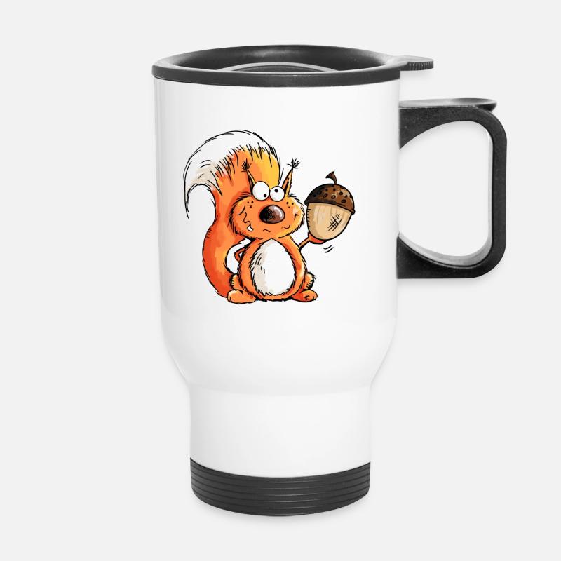 Eichhörnchen - Tier - Tiere - Eichel - Wald - Thermobecher mit Tragegriff - Weiß