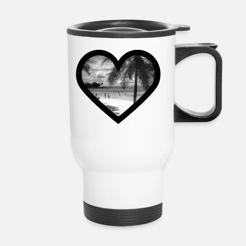 Beach with palm trees / black heart frame - Thermal mug with handle - white