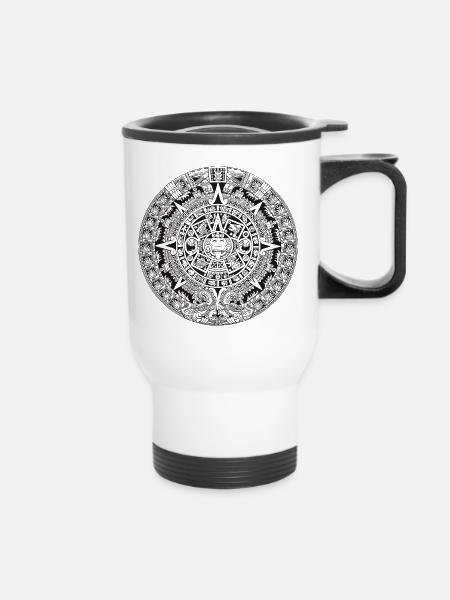 aztec tribalAztec Kalender - Thermobecher mit Tragegriff - Weiß
