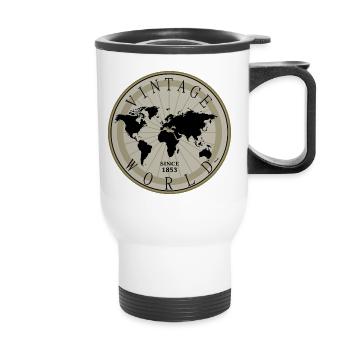 Vintage Shirt, Kissen, Frauen, Weltkugel, Tasse - Thermobecher mit Tragegriff - Weiß - Vorne