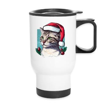 Gorgeous cat wearing Santa hat - Thermal mug with handle - white - Front