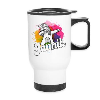 JANNIK - Beautiful Boy Name with Cool Unicorn - Thermal mug with handle - white - Front
