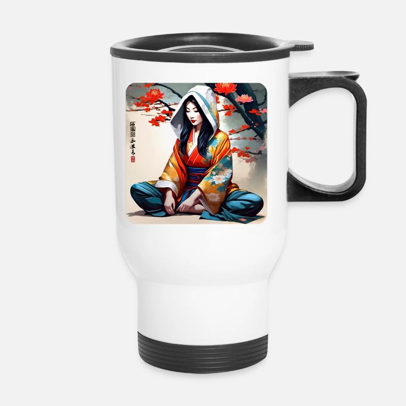 Geisha in Buddha Position - Thermal mug with handle - white