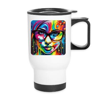 Woman with glasses in grafitti style - Thermal mug with handle - white - Front