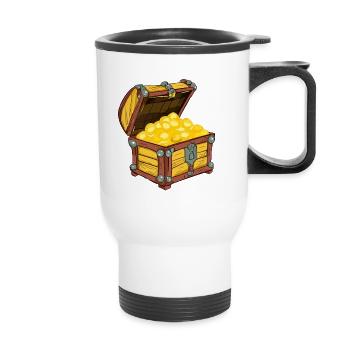 Coffre au trésor rempli d’or - Tasse isotherme avec poignée - blanc - Devant