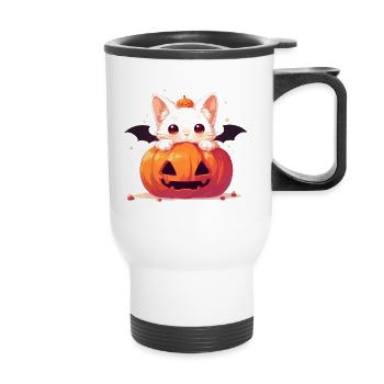 Süße Halloween Katze - Thermobecher mit Tragegriff - Weiß - Vorne