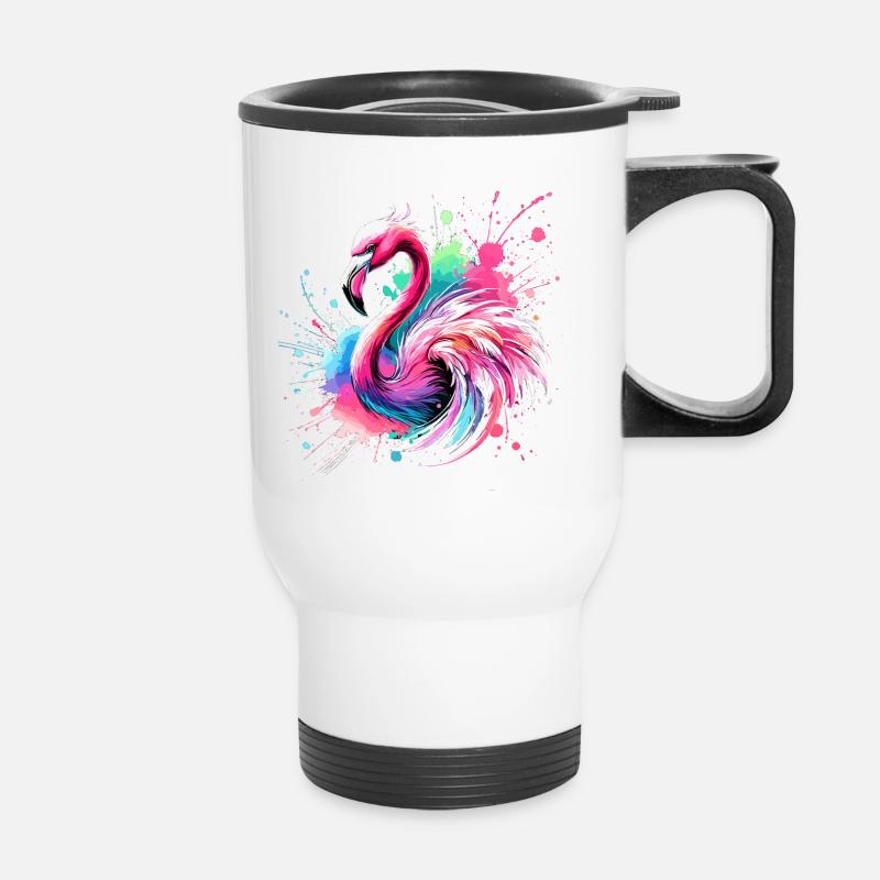 Flamingo Buntes Aquarell - Thermobecher mit Tragegriff - Weiß