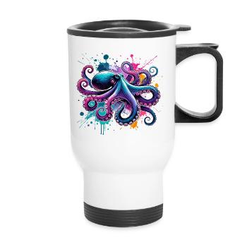 Colorful watercolor octopus - Thermal mug with handle - white - Front