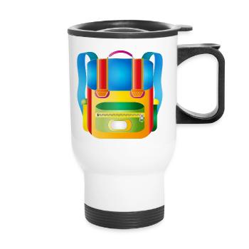 Bunter Retro-Schulranzen für coole Kids - Thermobecher mit Tragegriff - Weiß - Vorne