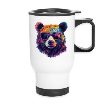 Lunettes de soleil ours - Tasse isotherme avec poignée - blanc - Devant