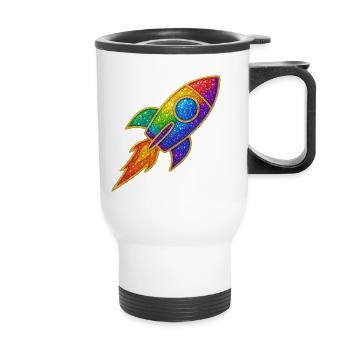 Regenbogen Rakete Glitzer Design - Thermobecher mit Tragegriff - Weiß - Vorne