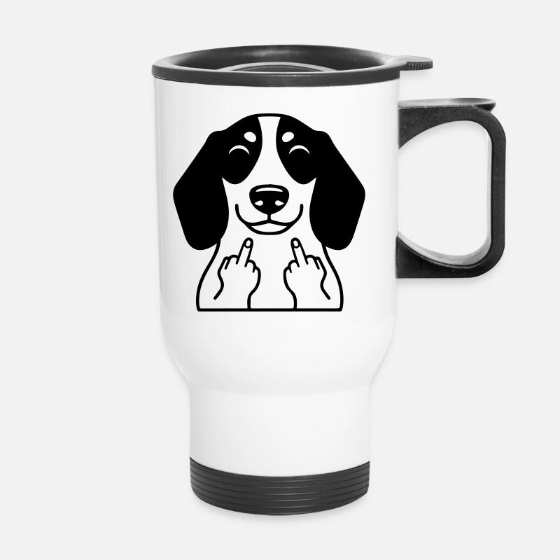 Cheeky dachshund shows middle finger – Funny comic - Thermal mug with handle - white