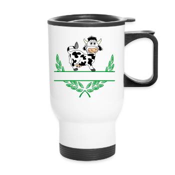 Cow Laurel Wreath with Namespace - Thermal mug with handle - white - Front