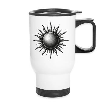 Vintage Sonnenstern Gravur - Thermobecher mit Tragegriff - Weiß - Vorne