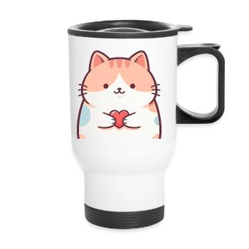 Cuddly Kitten Heart Cartoon Cat - Thermal mug with handle - white - Front