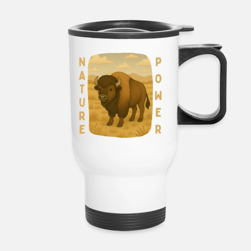 Bison auf der Steppe - Thermobecher mit Tragegriff - Weiß