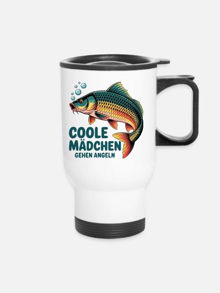 Coole Mädchen Angeln Karpfen - Thermobecher mit Tragegriff - Weiß