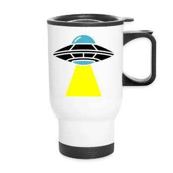 UFO Alien Raumschiff Licht - Thermobecher mit Tragegriff - Weiß - Vorne