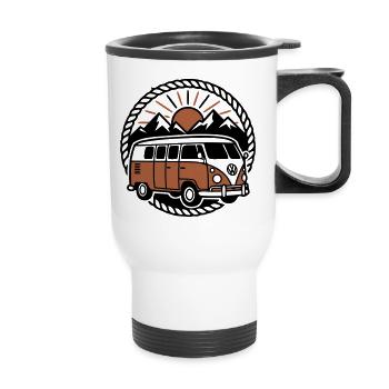 Iconic Retro Vanlife Camper Bus - Thermal mug with handle - white - Front