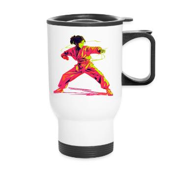 Karate Mädchen Retrowave - Thermobecher mit Tragegriff - Weiß - Vorne
