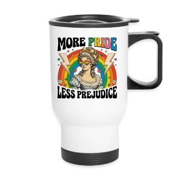 LGBTQ-Pride-Monat – Mehr Pride, weniger Vorurteile - Thermobecher mit Tragegriff - Weiß - Vorne