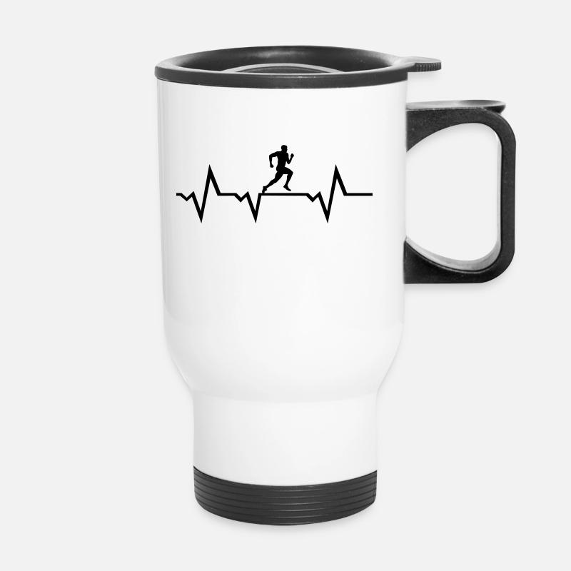 Running Man & Heartbeat -courir - Tasse isotherme avec poignée - blanc