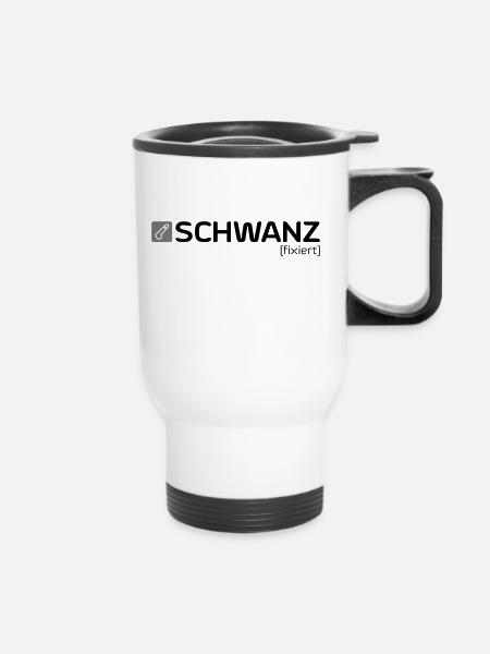 SCHWANZ [fixiert] - Thermobecher mit Tragegriff - Weiß