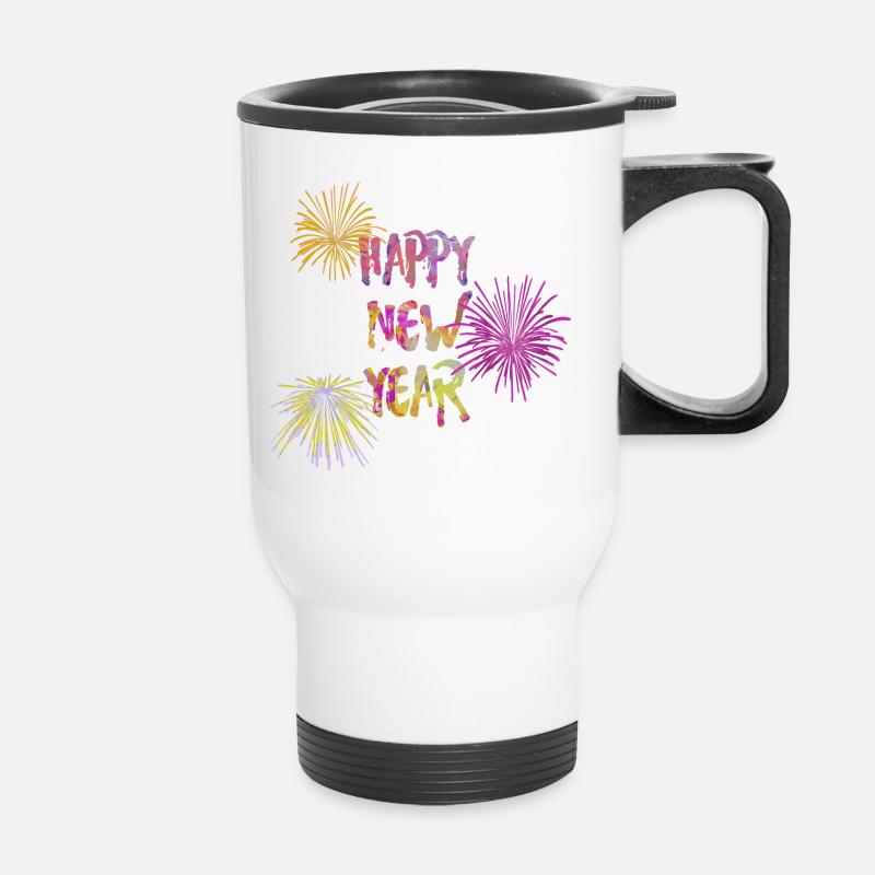 Happy new year bunt Silvester 2 - Thermobecher mit Tragegriff - Weiß