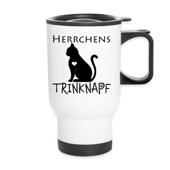Herrchens Trinknapf Katze Geschenkidee - Thermobecher mit Tragegriff - Weiß - Vorne