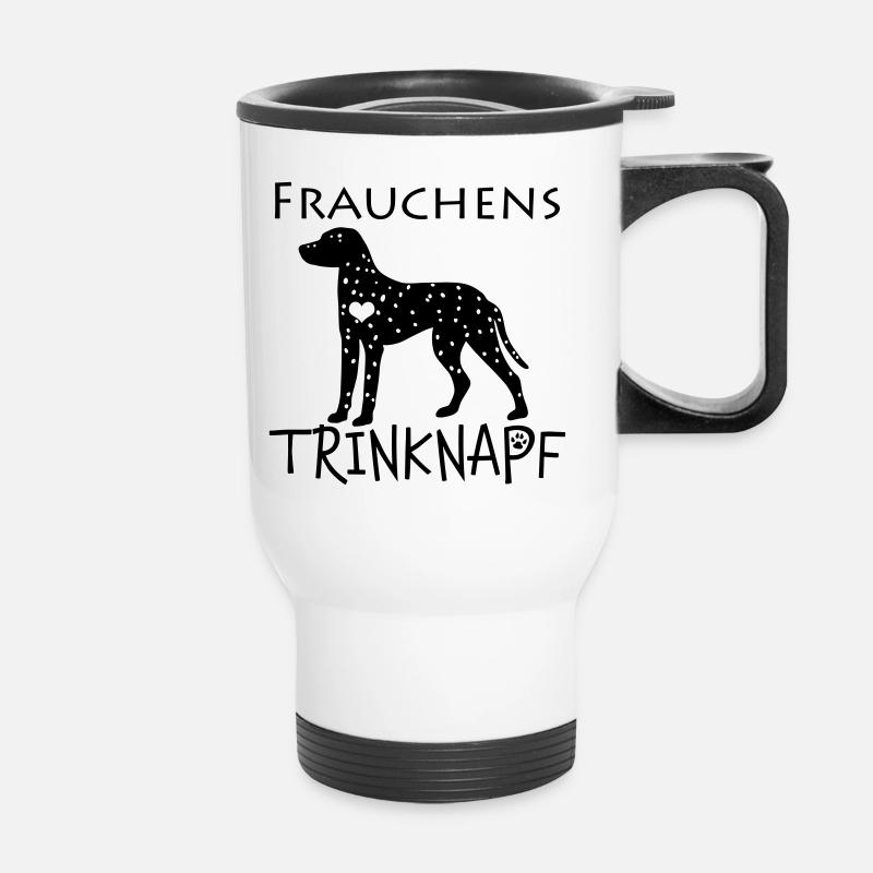 Frauchens Trinknapf Dalmatiner Hund Geschenkidee - Thermobecher mit Tragegriff - Weiß