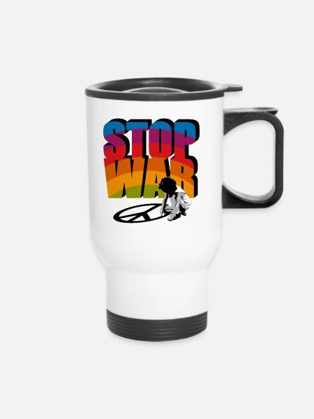 Stop War - Thermobecher mit Tragegriff - Weiß