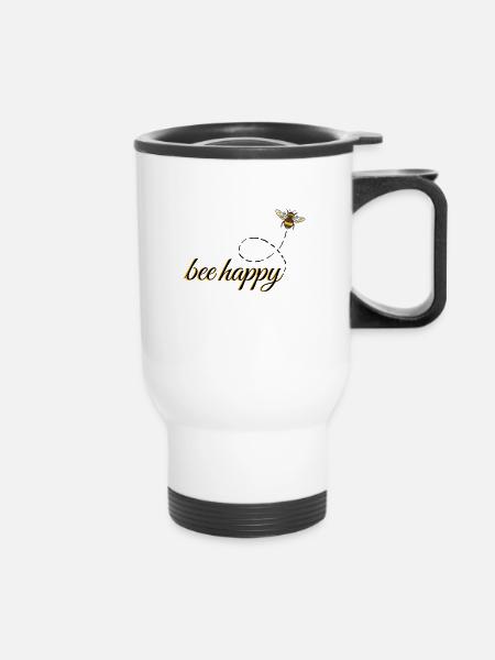 "bee happy" - Thermobecher mit Tragegriff - Weiß
