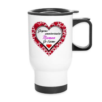 Idée Cadeau Joyeux Anniversaire Maman Cœur rouge - Tasse isotherme avec poignée - blanc - Devant