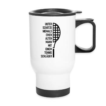 Schläger Tennis Sport Geschenk Spruch - Thermobecher mit Tragegriff - Weiß - Vorne