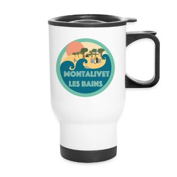 Monta blue textile - Thermal mug with handle - white - Front