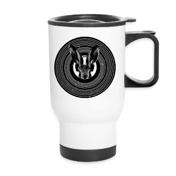 Lapin avec des écouteurs sur un disque vinyle - Tasse isotherme avec poignée - blanc - Devant